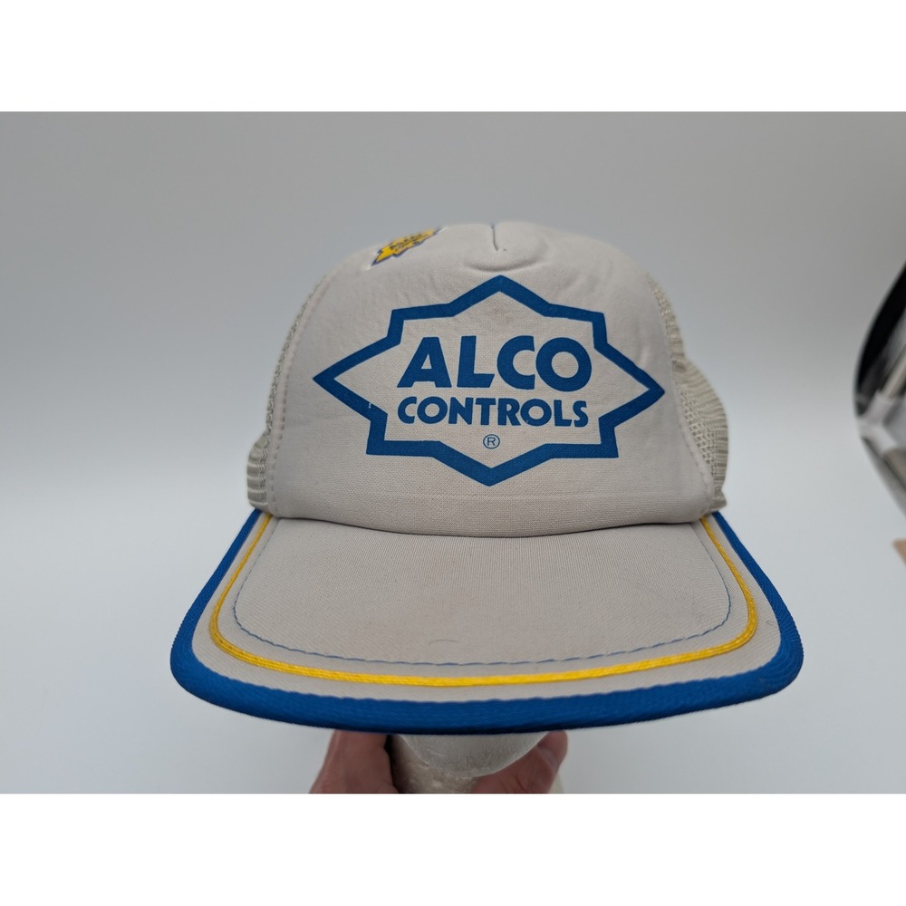 Vintage Alco Controls Trucker Hat Mesh Snapback Gray Blue Designer Award Taiwan